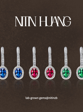 NITINHUANG 培育红蓝宝石耳钩 通体925银镀金 经典围钻单边1克拉