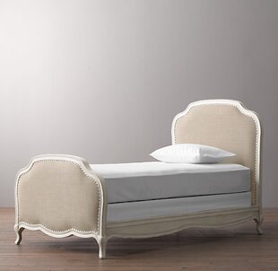 美国RH原单美式乡村复古亚麻儿童床现代简约实木床法式雕花布艺床