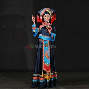凤凰团藏青色壮族服饰长款套装女款歌手主持人盛装演出民族女装