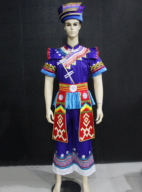 晴焱民族服装量身定做少数民族壮族舞台表演服装歌手舞蹈男套装