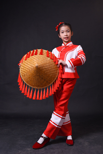 新毛南族服装六一女童舞蹈演出服装表演衣服56个民族服装条纹套装