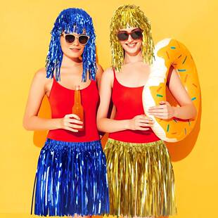 亚马逊40cm加厚彩色流苏雨丝裙草裙生日派对用品舞蹈表演服饰裙子