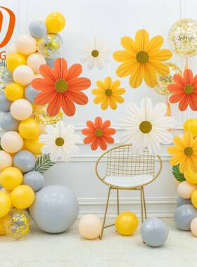 跨境9个装小雏菊花朵折纸扇纸扇花套装节日派对婚礼庆典墙面装饰