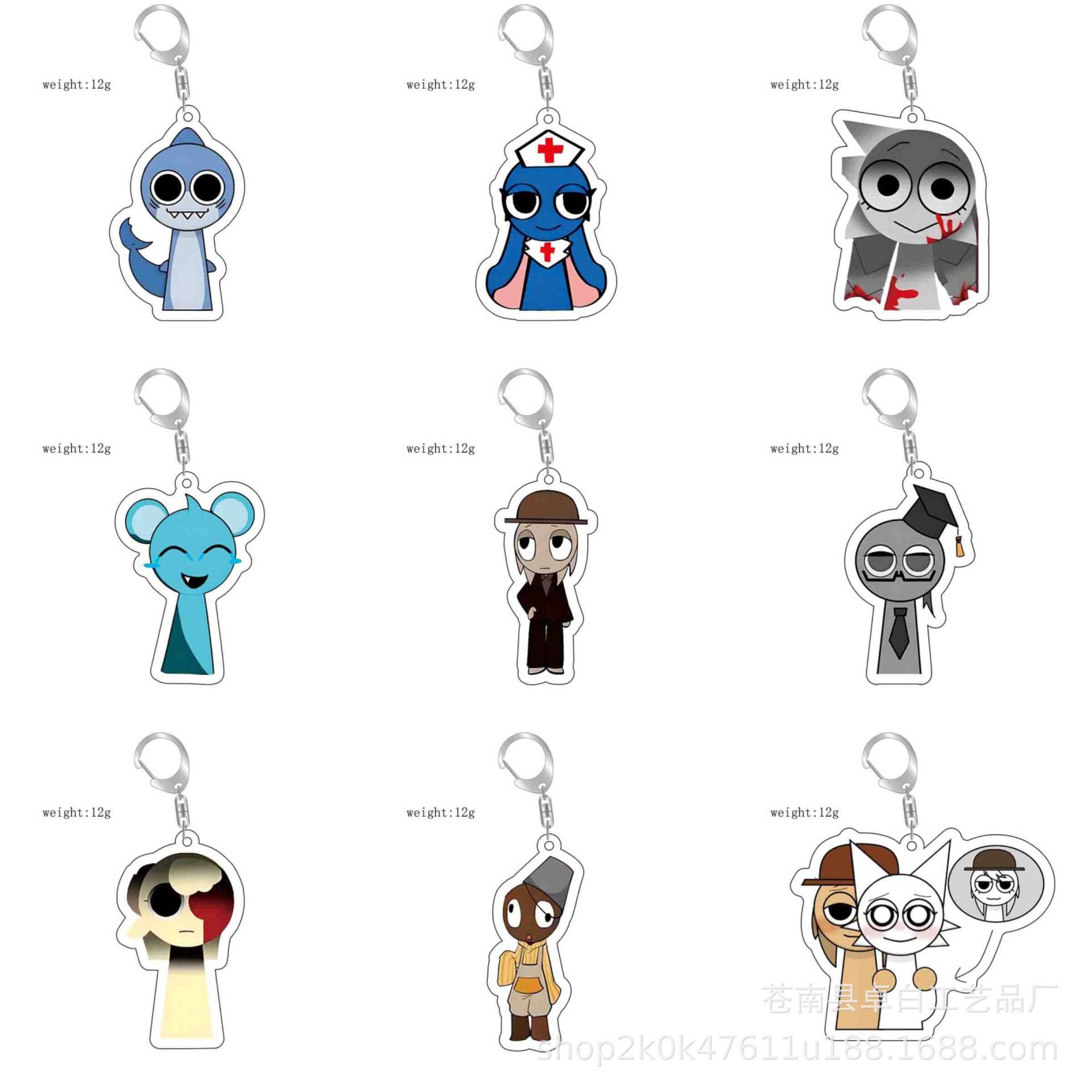 新款 动漫周边 Sprunki 节奏盒子热门游戏人物 亚克力钥匙扣挂件