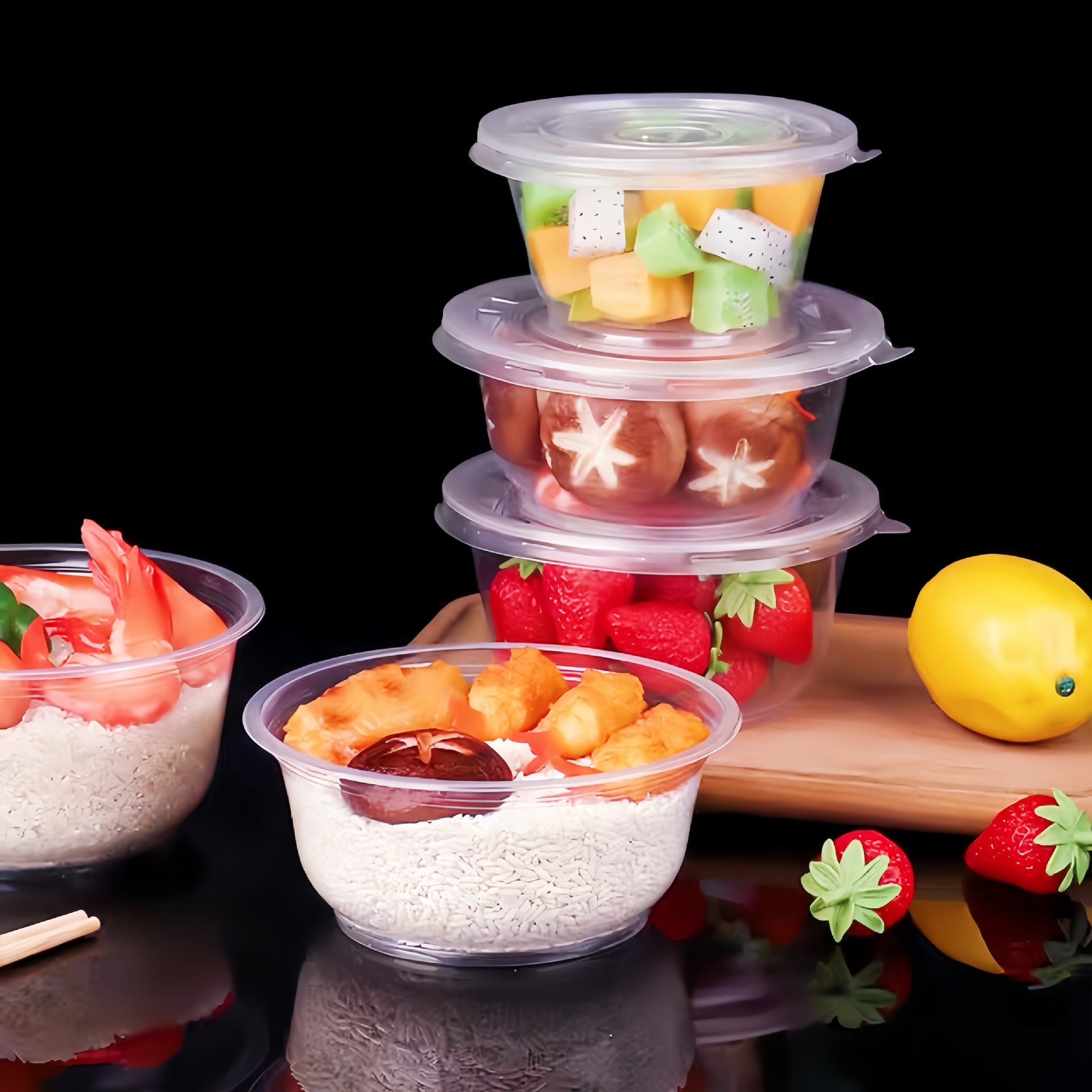 一次性碗圆形塑料带盖商用家用保鲜盒甜品糖水冰粉汤吃饭碗聚餐盒,餐饮具,一次性餐盒,淘宝优惠券,粉丝福利购,淘宝优惠卷