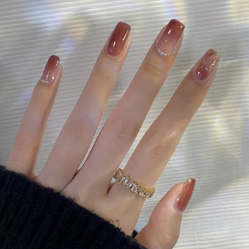 中长款美甲 穿戴美甲温柔百搭 小珍珠装饰美甲甲片
