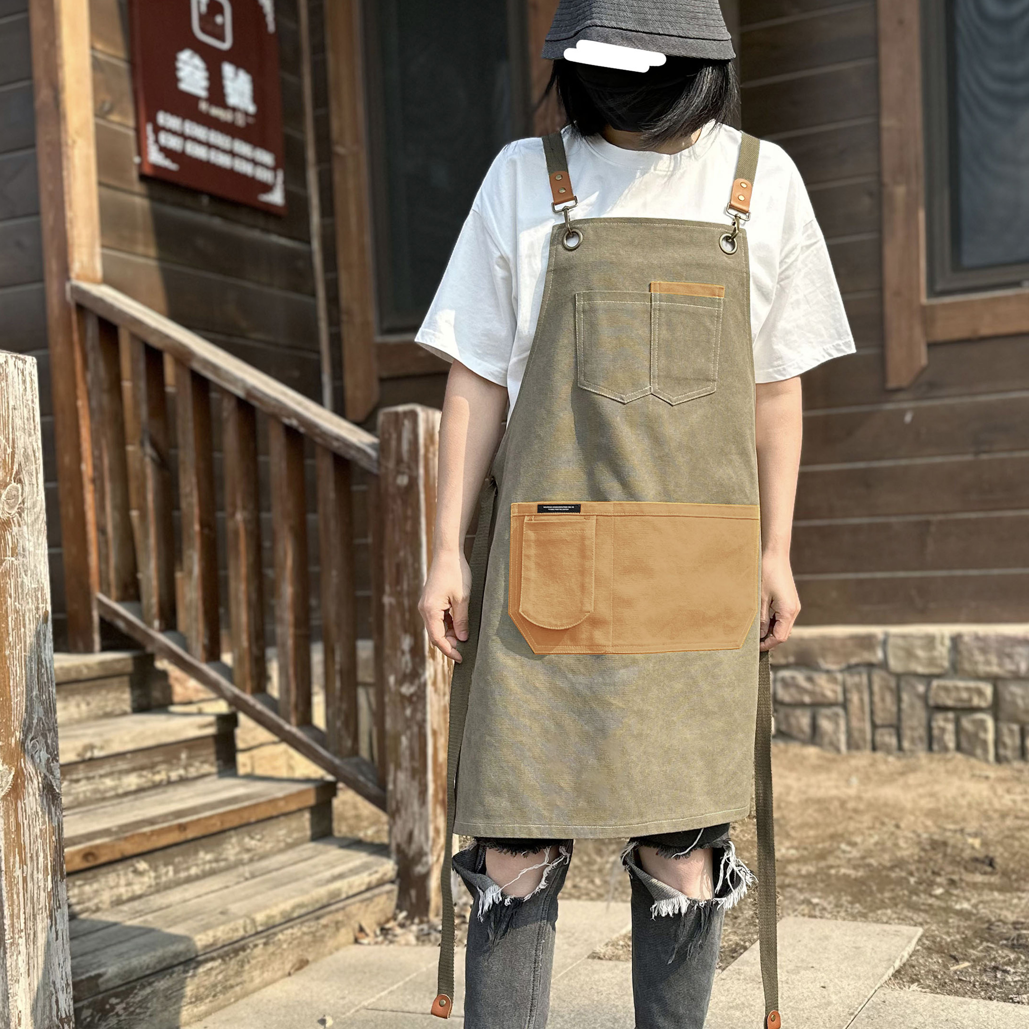 美式中长款防污工作服定制logo