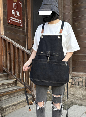 中款牛仔围裙定制logo户外画画烘焙园艺大口袋工作服美甲师厨房