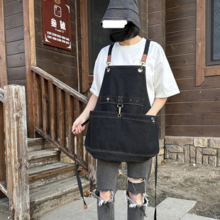 中款 牛仔围裙定制logo户外画画烘焙园艺大口袋工作服美甲师厨房