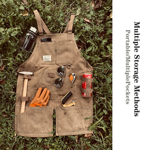 美式 围裙定制logo防污耐磨罩衣园艺咖啡理发师工作服 复古帆布时尚