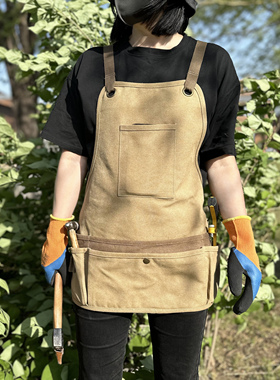 美式工装帆布围裙烧烤服酒吧咖啡店耐磨短款防污工作服定制logo