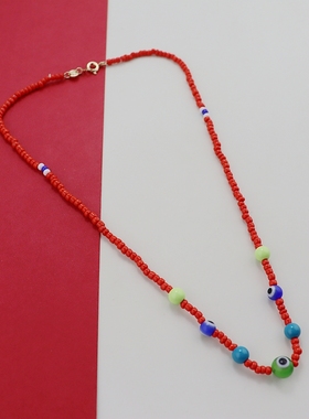 RA欧美红色串珠短款项链百搭喜气洋洋ins网红