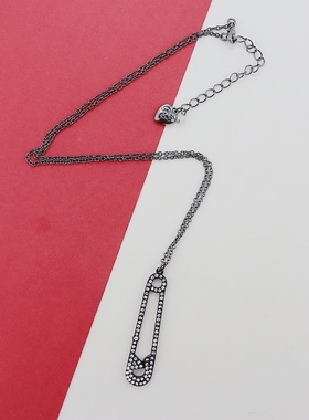 BJ欧美黑色亮钻别针项链时尚百搭个性独特设计气质高级感