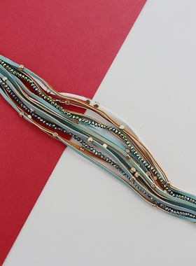 欧美时尚复古中古款多层绿色皮绳磁吸手链vintage