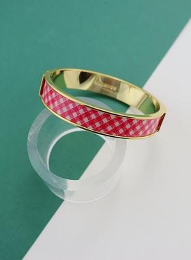 金边玫红色白色格子款格纹时尚简约百搭弹簧磁石手镯