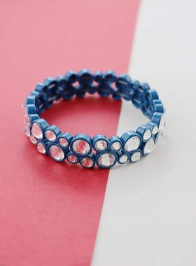 RA欧美蓝色圆形石头手镯时尚百搭个性独特设计气质高级感弹力