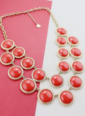 金色欧美复古做旧双层红色项链时尚百搭个性项链