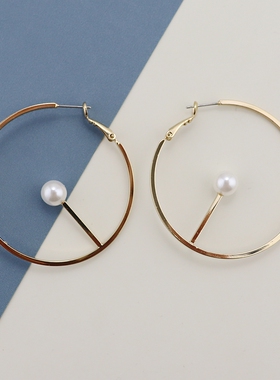 BC金色大圈时尚简约百搭珍珠耳环