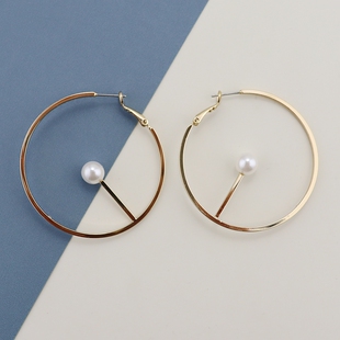 BC金色大圈时尚简约百搭珍珠耳环