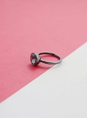 外贸欧美简约黑色戒圈灰色宝石戒指精致气质优雅时尚百搭个性独特