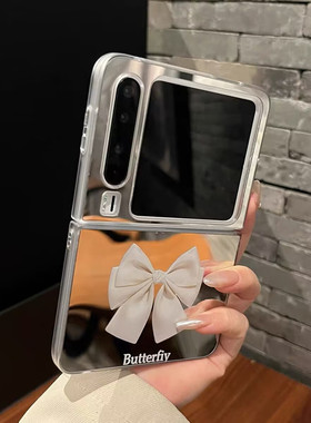 适用于华为purax手机壳pocket2阔折叠屏novaflip镜面p50pockets白色蝴蝶结magicVFlip小众简约创意MIXflip/2