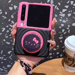 日韩玫红拼黑波漾磁吸kt支架适用Pura X华为Pocket2手机壳荣耀VFlip小米MIXFlip2折叠FindN3Flip三星Zflip6/5