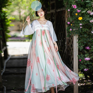 改良汉服长裙雪纺连衣裙女夏 刺绣襦裙2025新款 现货 风栖绿桂