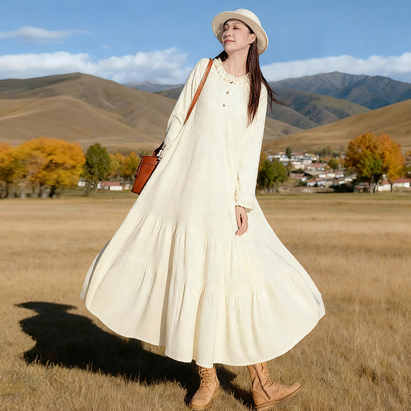 文艺针织荷叶边连衣裙女秋冬季裙