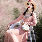 199元 区 复古针织连衣裙女长袖 新款 方领绣花长裙秋冬打底裙子