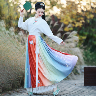 女汉服春秋季 古装 宋制百迭裙汉元 素飞机袖 现货 对襟短衫 琼风吟