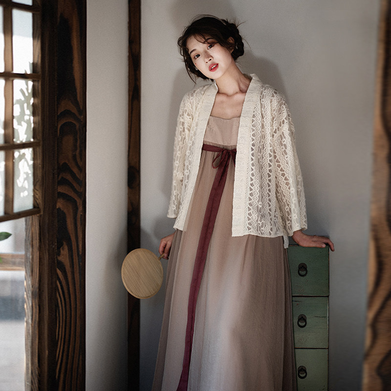 现货【安之若素】改良汉服小衫2022年新款国风蕾丝雪纺吊带裙女夏