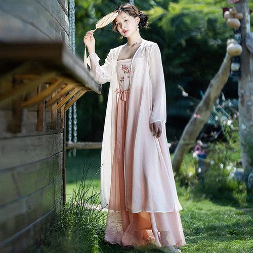 复古长衫雪纺刺绣吊带裙女夏季装
