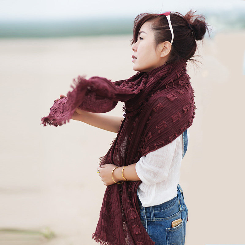 【买二免一区】秋季新品高端复古文艺民族风再造方格皱麻面料围巾,服饰配件/皮带/帽子/围巾,围巾/丝巾/披肩,淘宝优惠券,粉丝福利购,淘宝优惠卷