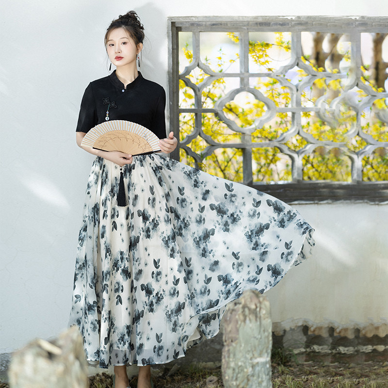 【水墨丹青】新中式连衣裙女复古花式盘扣轻薄收腰印花裙2025夏季,女装/女士精品,连衣裙,淘宝优惠券,粉丝福利购,淘宝优惠卷