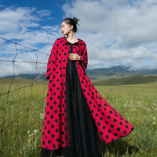 棉麻记年春复古外套长款连帽风衣