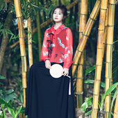 2025年春季 新款 印花开衫 黑色背心裙女装 日出白鹤 文艺翻领中式