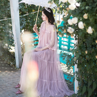 棉麻记蕾丝雪纺吊带连衣裙女春夏2025年新款 宽松长裙两件套裙子仙