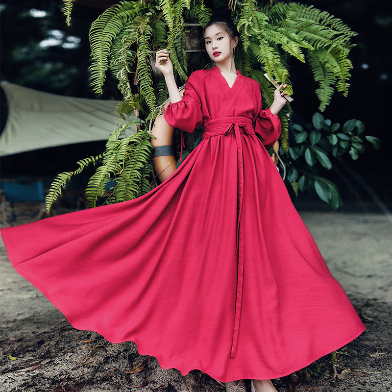 现货【朱砂流霞】文艺大摆连衣裙女春季新款V领收腰镂空系带长裙,女装/女士精品,连衣裙,淘宝优惠券,粉丝福利购,淘宝优惠卷