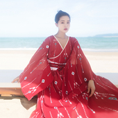 2025夏新款 5折 改良汉服长裙精美绣花雪纺红色连衣裙女