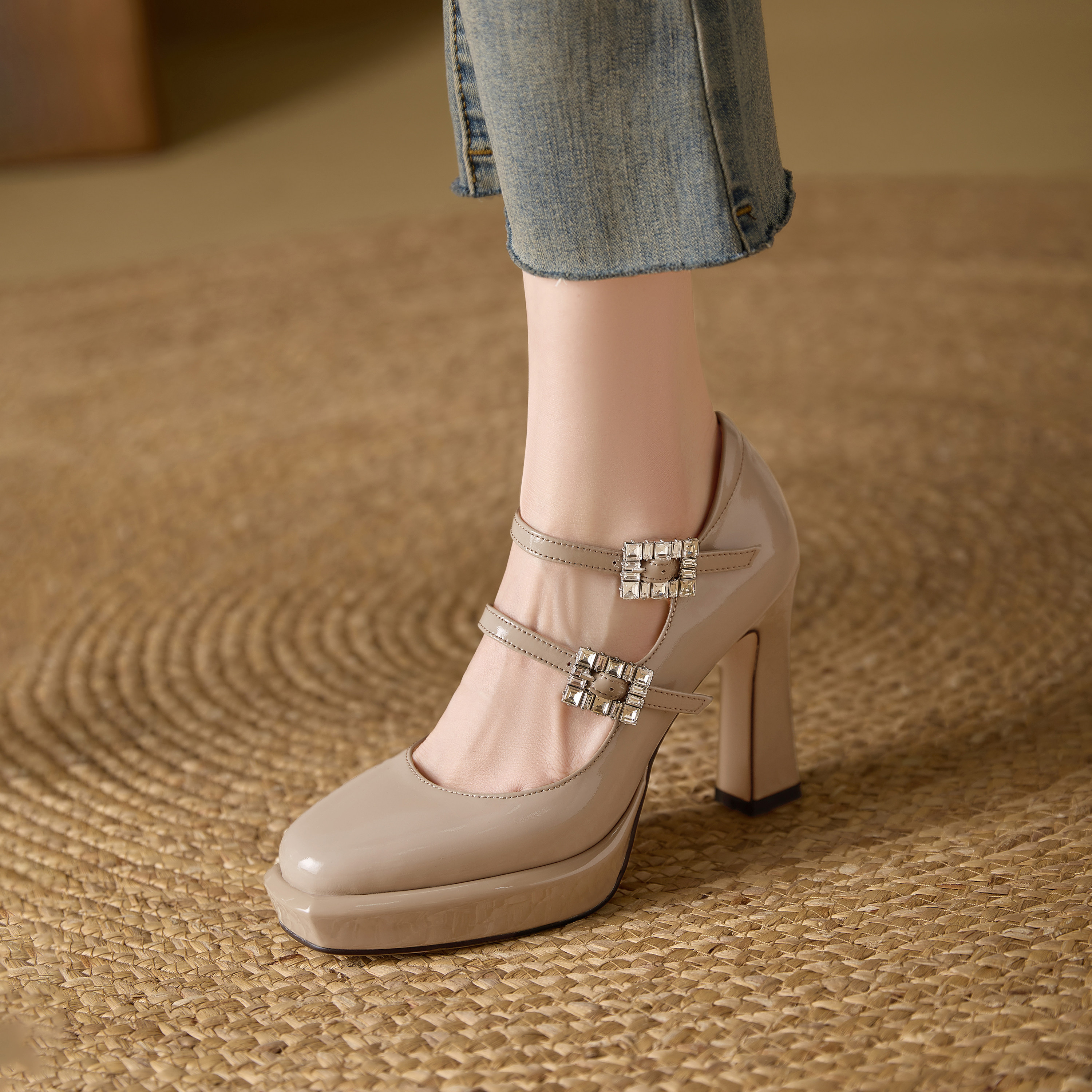 超高跟2026春季新款小个子不累脚厚底防水台牛皮粗跟女单鞋10CM