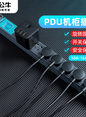 公牛PDU机柜专用电源插座带开关10A/16A机房机箱工业8孔位pud插排