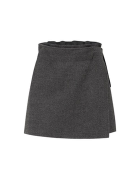 【deepmoss】2025秋冬新款女士设计感时尚深灰色斜襟搭袢毛呢短裙