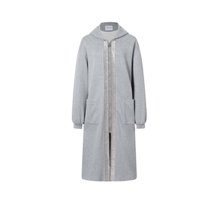 长款 JAC 大衣开衫 灰色水钻针织连帽长款 FLEURANT2025秋冬新品