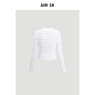 AIM 女士 蓝白小碎花两件式 套装 外套吊带开衫 新品