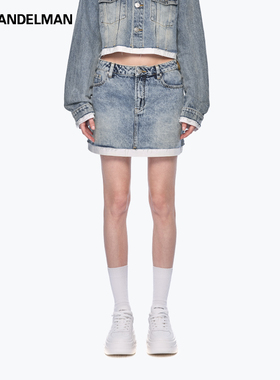 ANN ANDELMAN2025新款蓝色直筒包臀裙牛仔拼接半裙短裙女
