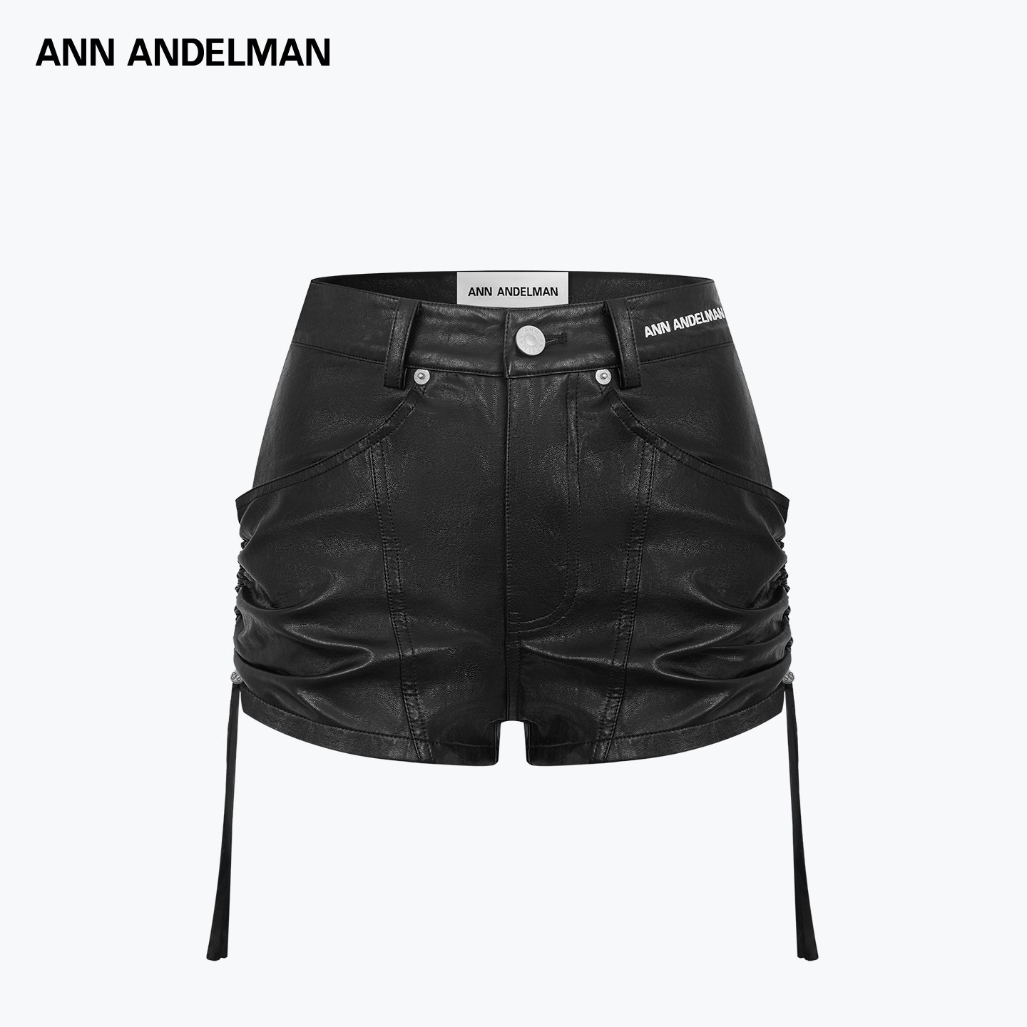 ANN ANDELMAN黑色哑光侧抽褶皮短裤PU皮裤秋冬百搭短裤辣妹,女装/女士精品,皮裤,淘宝优惠券,粉丝福利购,淘宝优惠卷