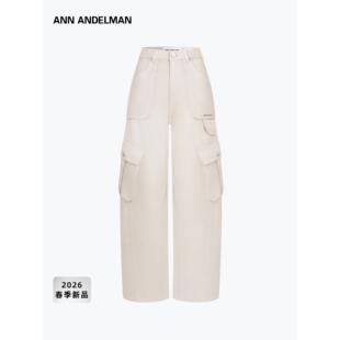 立体侧口袋简约宽松百搭休闲长裤 裤 ANDELMAN洗水棉质工装 ANN