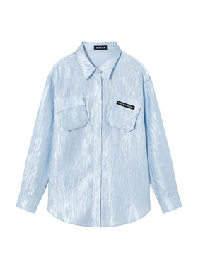 SOFITTE 25AW蓝色褶皱光感工装口袋宽松休闲新款长袖衬衫男女同款