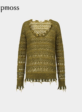 【deepmoss】2025秋冬新款女士闪葱蕾丝镂空马海毛混纺针织衫罩衫