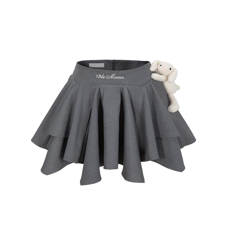 13DE MARZO女士 不规则百褶蛋糕裙裤中腰A字气质百搭时尚半身短裙